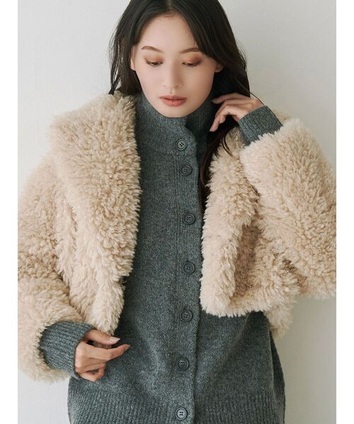 テーラードカラーフェイクファーショートコート（その他アウター