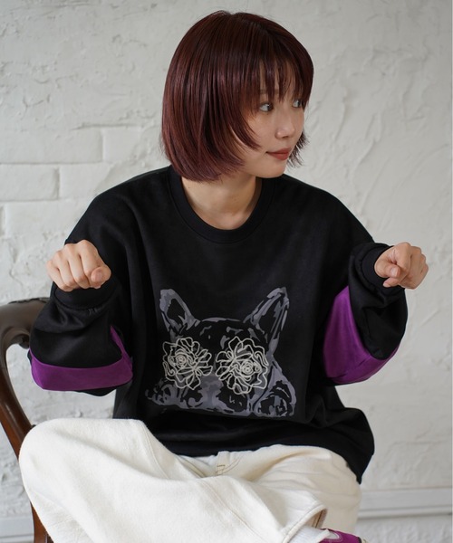 ATELANE（アテレーン）の「ATELANE / スウェードポンチ/アソート/刺繍デザイン/ロンTEE（Tシャツ/カットソー・メンズ・アイボリー/ブラック/ブラック系その他/ホワイト系その他・MEDIUM/LARGE）」の4枚目の写真