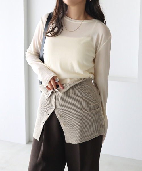セール】【選べるネックデザイン】長袖シアートップス（Tシャツ