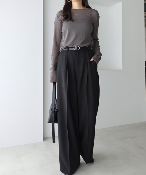 andme(アンドミー)の「【選べるネックデザイン】長袖シアートップス(Tシャツ/カットソー・レディース・オリーブ系/アイボリー/ブラック/グレー系1/アイボリー系1/ブラック系1/チャコールグレー/オリーブ系1・FREE)」の18枚目の写真
