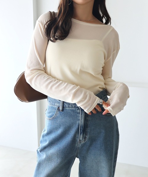 andme(アンドミー)の「【選べるネックデザイン】長袖シアートップス(Tシャツ/カットソー・レディース・オリーブ系/アイボリー/ブラック/グレー系1/アイボリー系1/ブラック系1/チャコールグレー/オリーブ系1・FREE)」の12枚目の写真