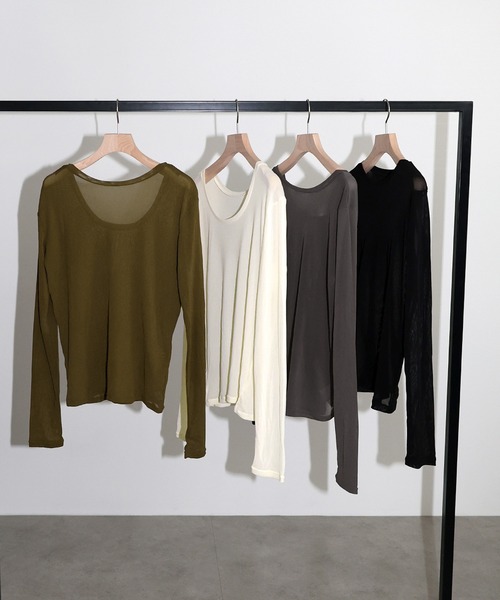 andme(アンドミー)の「【選べるネックデザイン】長袖シアートップス(Tシャツ/カットソー・レディース・オリーブ系/アイボリー/ブラック/グレー系1/アイボリー系1/ブラック系1/チャコールグレー/オリーブ系1・FREE)」の19枚目の写真