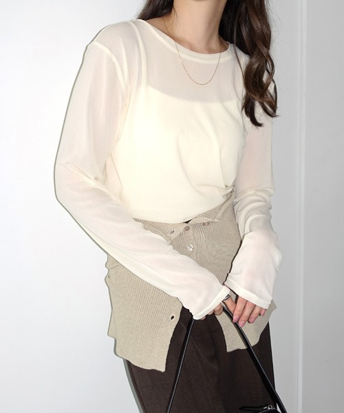 トップス himari9696 セール】【選べるネックデザイン】長袖シアートップス（Tシャツ