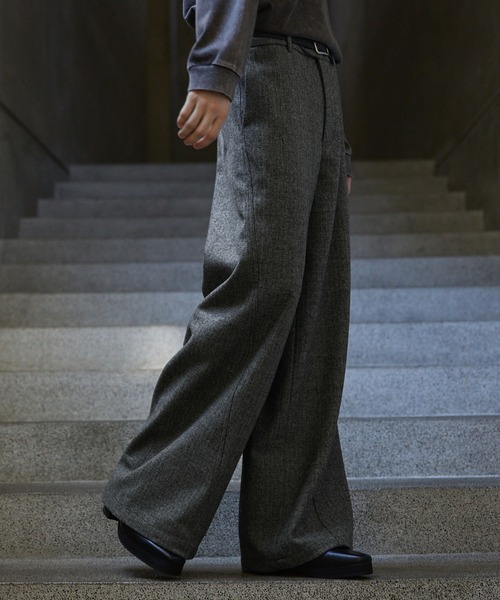 CLEL（クレイル）の「【CLEL】Wool Blend Herringbone Tweed 3D Pants