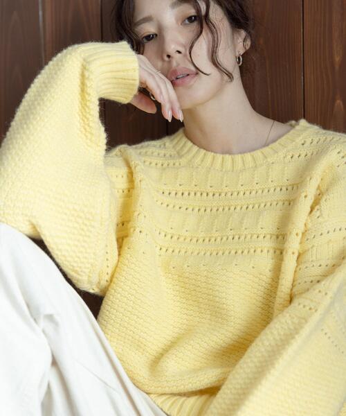 URBAN RESEARCH Sonny Label（アーバンリサーチサニーレーベル）の「『WEB限定』アイレット切替ニットプルオーバー（ニット/セーター・レディース・チャコールグレー/オフホワイト/イエロー・FREE）」の3枚目の写真