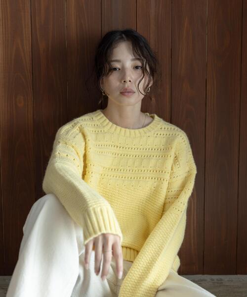 URBAN RESEARCH Sonny Label（アーバンリサーチサニーレーベル）の「『WEB限定』アイレット切替ニットプルオーバー（ニット/セーター・レディース・チャコールグレー/オフホワイト/イエロー・FREE）」の16枚目の写真