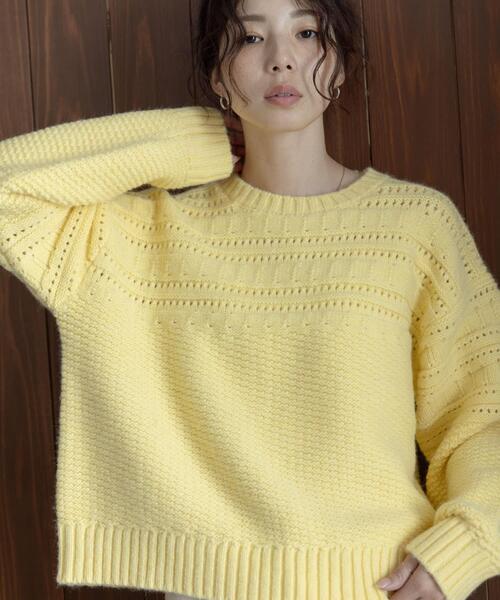 URBAN RESEARCH Sonny Label（アーバンリサーチサニーレーベル）の「『WEB限定』アイレット切替ニットプルオーバー（ニット/セーター・レディース・チャコールグレー/オフホワイト/イエロー・FREE）」の15枚目の写真