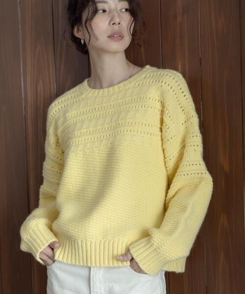 URBAN RESEARCH Sonny Label（アーバンリサーチサニーレーベル）の「『WEB限定』アイレット切替ニットプルオーバー（ニット/セーター・レディース・チャコールグレー/オフホワイト/イエロー・FREE）」の14枚目の写真