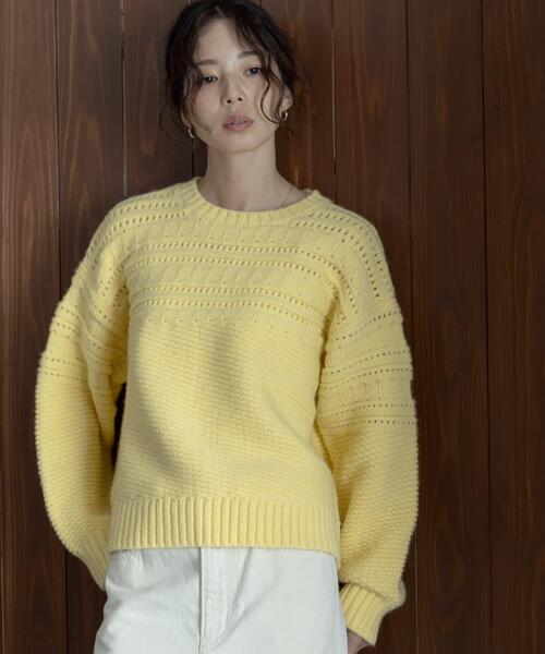 URBAN RESEARCH Sonny Label（アーバンリサーチサニーレーベル）の「『WEB限定』アイレット切替ニットプルオーバー（ニット/セーター・レディース・チャコールグレー/オフホワイト/イエロー・FREE）」の13枚目の写真