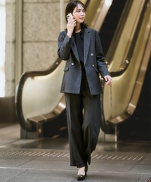 7days Life Styling | 【レディーススーツ】営業女子向け七つ道具がきちんと入る最強手ぶらスーツ（ダブルブレストテーラードジャケット＋ワイドストレートパンツ）(スーツセット)