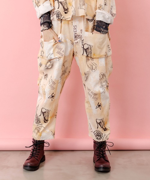 ScoLar（スカラー）の「153613：バイオ加工レースプリントパンツ（デニムパンツ・レディース・カーキ/ベージュ・M）」の4枚目の写真