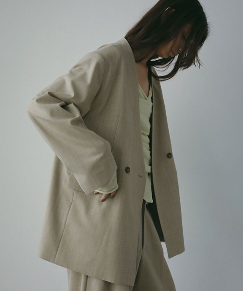 セール】サイロスパンノーカラーダブルブレストジャケット（ノーカラー