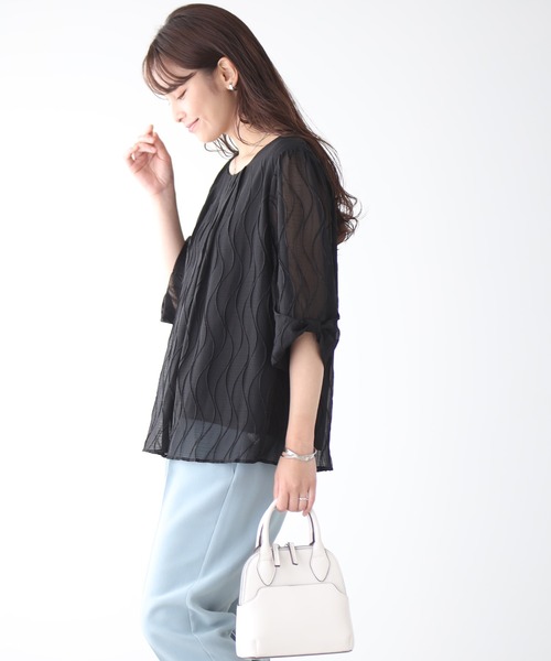 Ehre style(エーレスタイル)の「働く大人の夏涼トップス 腕見せしない(シャツ/ブラウス・レディース・ベージュ/ブルー/ブラック・FREE)」の1枚目の写真