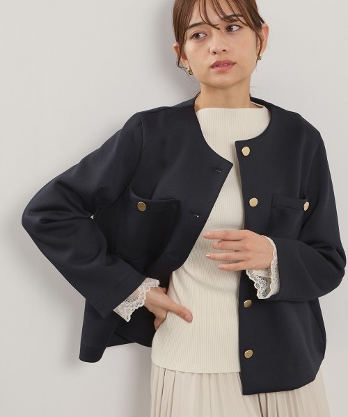 QUEENS COURT(クイーンズコート)の「カルゼダンボールノーカラージャケット≪手洗い可能≫(ノーカラージャケット・レディース・ダークグレー/ネイビー/ベージュ・M)」の22枚目の写真
