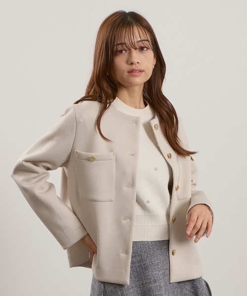 QUEENS COURT(クイーンズコート)の「カルゼダンボールノーカラージャケット≪手洗い可能≫(ノーカラージャケット・レディース・ダークグレー/ネイビー/ベージュ・M)」の17枚目の写真