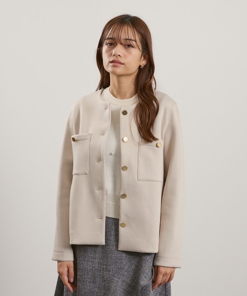 QUEENS COURT(クイーンズコート)の「カルゼダンボールノーカラージャケット≪手洗い可能≫(ノーカラージャケット・レディース・ダークグレー/ネイビー/ベージュ・M)」の18枚目の写真