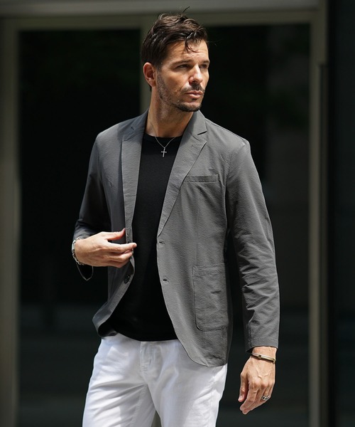 セール】2WAYストレッチポリサッカー2Bジャケット メンズ テーラード