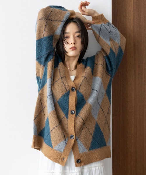セール】モヘヤブレンド/アーガイルニットカーディガン（カーディガン