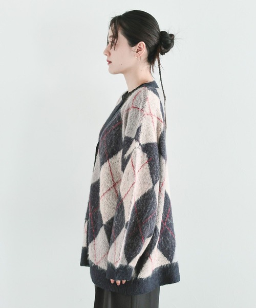 セール】モヘヤブレンド/アーガイルニットカーディガン（カーディガン