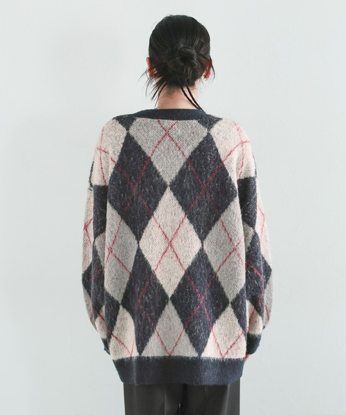 セール】モヘヤブレンド/アーガイルニットカーディガン（カーディガン