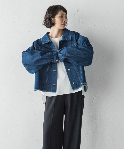 la.f…（ラエフ）の「【biyori】"抜け感シルエットでこなれ感"オトナGジャン≪手洗い可能≫（デニムジャケット・レディース・ネイビー/ブラック・9号）」の3枚目の写真