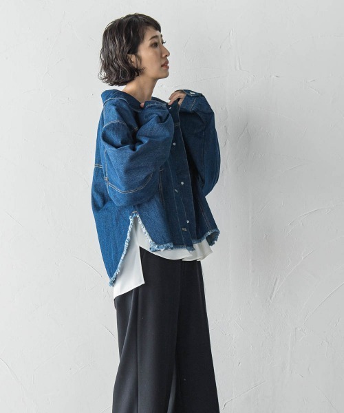 la.f…（ラエフ）の「【biyori】"抜け感シルエットでこなれ感"オトナGジャン≪手洗い可能≫（デニムジャケット・レディース・ネイビー/ブラック・9号）」の4枚目の写真