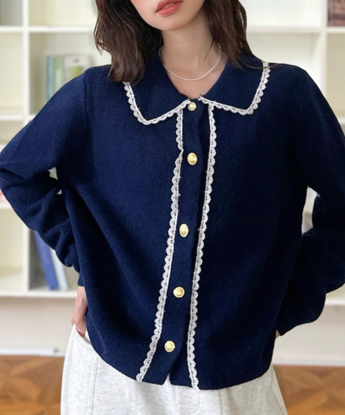 セール】【Good Riddance】丸襟 レースデザイン 金ボタン カーディガン