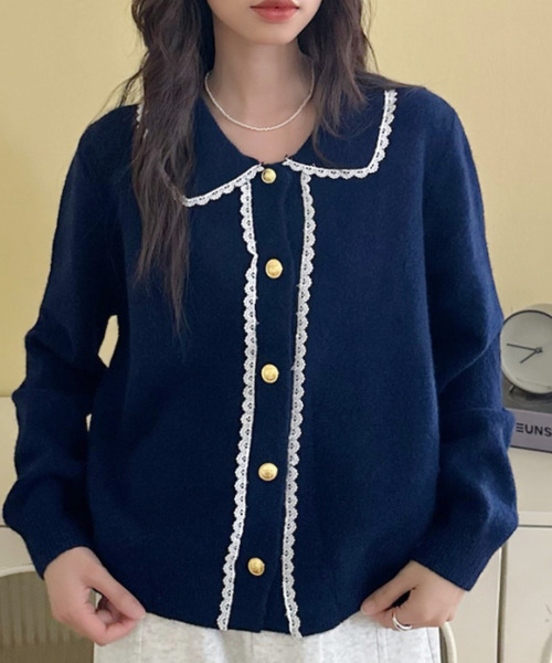 セール】【Good Riddance】丸襟 レースデザイン 金ボタン カーディガン