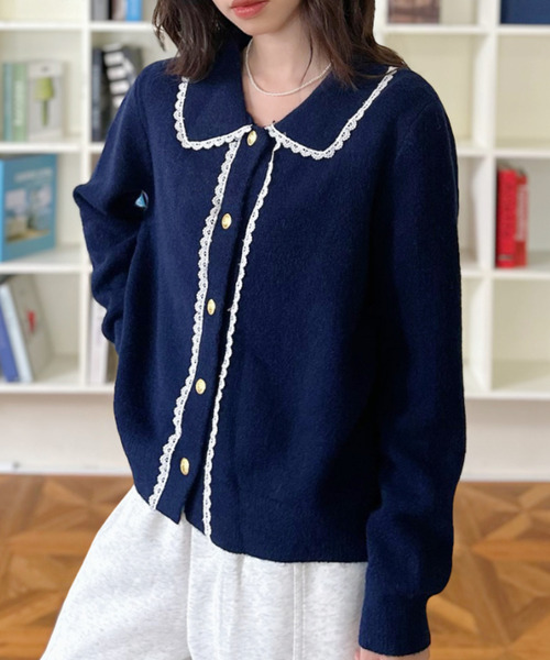 セール】【Good Riddance】丸襟 レースデザイン 金ボタン カーディガン