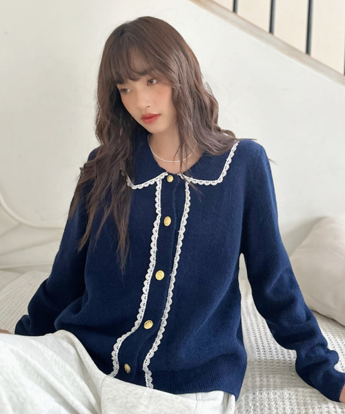 セール】【Good Riddance】丸襟 レースデザイン 金ボタン カーディガン