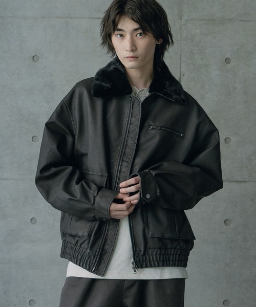 ラトルトラップ（RATTLE TRAP）/ビンテージシンセティックレザーファーカラー脱着フライトブルゾン セール】ビンテージシンセティックレザーファーカラー脱着フライト