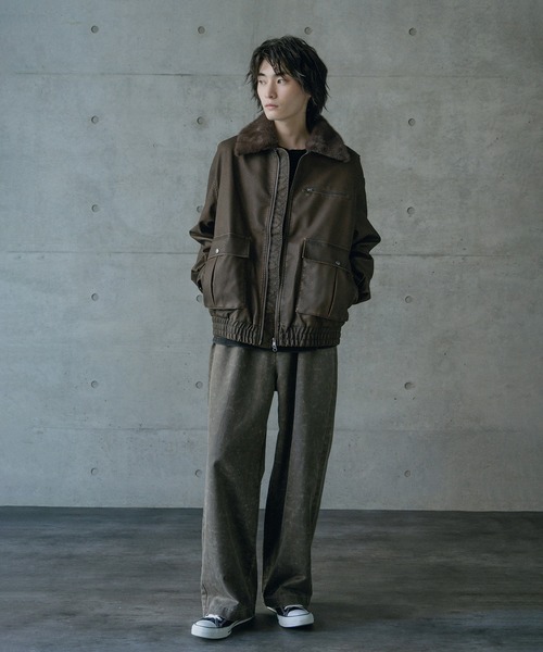 RATTLE TRAP（ラトルトラップ）の「ビンテージシンセティックレザーファーカラー脱着フライトブルゾン（ブルゾン・メンズ・ブラウン/ブラック・M/L）」の18枚目の写真