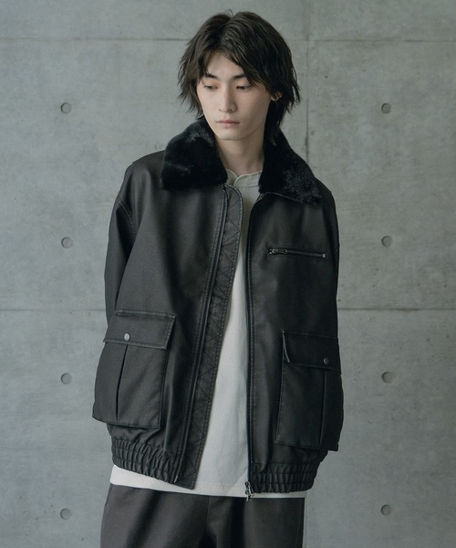 RATTLE TRAP（ラトルトラップ）の「ビンテージシンセティックレザーファーカラー脱着フライトブルゾン（ブルゾン・メンズ・ブラウン/ブラック・M/L）」の8枚目の写真