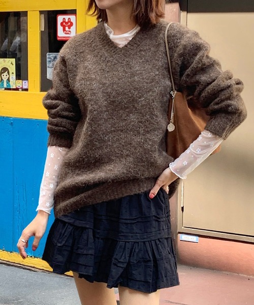 Teem Store(チームストア)の「メランジVネックニット(ニット/セーター・レディース・ブラウン/アイボリー/グレー・F)」の10枚目の写真