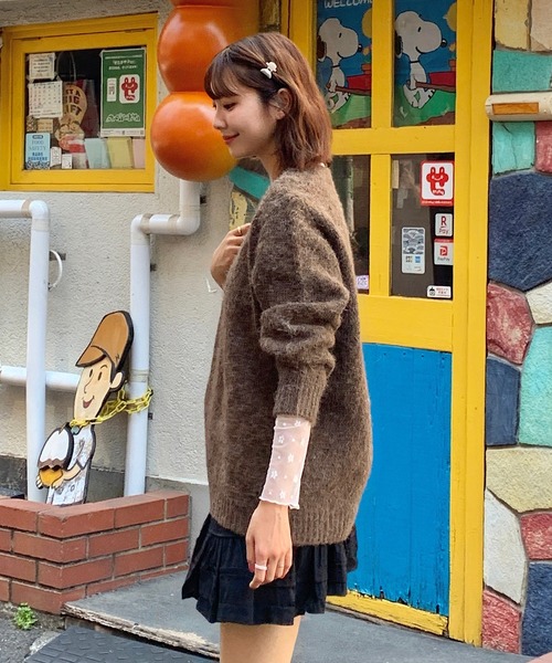 Teem Store(チームストア)の「メランジVネックニット(ニット/セーター・レディース・ブラウン/アイボリー/グレー・F)」の8枚目の写真