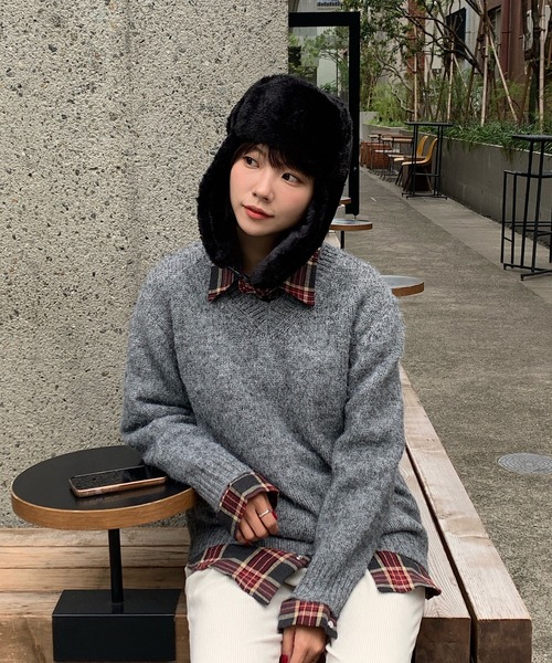 Teem Store(チームストア)の「メランジVネックニット(ニット/セーター・レディース・ブラウン/アイボリー/グレー・F)」の20枚目の写真