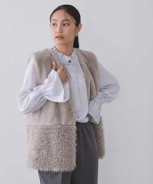 OPAQUE.CLIP（オペークドットクリップ）の「フリルカラーブラウス【洗濯機OK】（シャツ/ブラウス・レディース・ナチュラル/ブラウン系その他/パープル・38/40/42）」の12枚目の写真