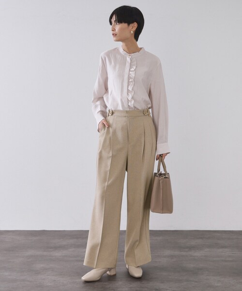 OPAQUE.CLIP（オペークドットクリップ）の「ストレッチタックワイドパンツ/セットアップ対応可【洗濯機OK】（その他パンツ・レディース・チャコール/ベージュ系その他6・36/38/40/42）」の8枚目の写真