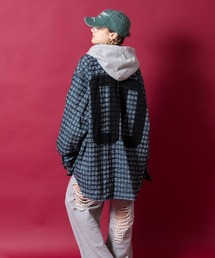 a.p.o.v. ビッグナンバリング&ロゴオーバーサイズ染抜チェックデニムシャツジャケット