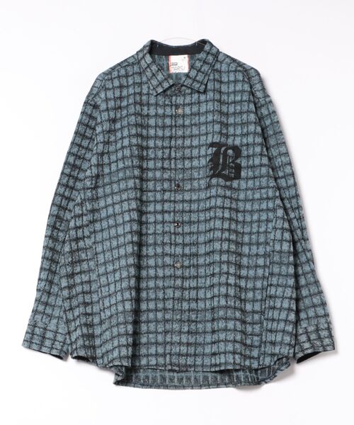 a.p.o.v.(エーピーオービー)の「a.p.o.v. ビッグナンバリング&ロゴオーバーサイズ染抜チェックデニムシャツジャケット(シャツ/ブラウス・メンズ・ネイビー/ブルー・ONESIZE)」の7枚目の写真