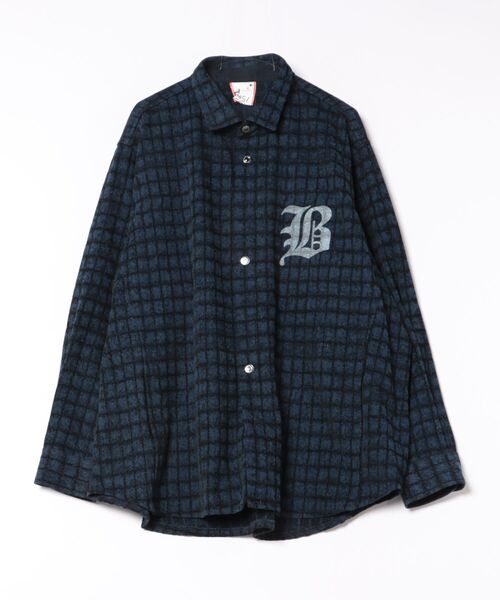 a.p.o.v.(エーピーオービー)の「a.p.o.v. ビッグナンバリング&ロゴオーバーサイズ染抜チェックデニムシャツジャケット(シャツ/ブラウス・メンズ・ネイビー/ブルー・ONESIZE)」の4枚目の写真