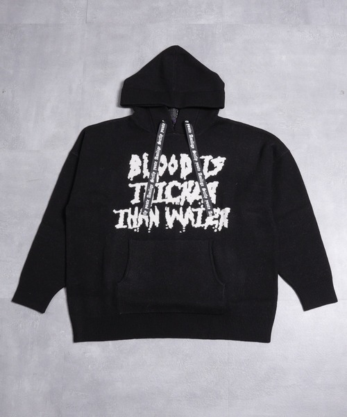 Amilige(アミリージュ)の「BLOOD IS THICKER THAN WATERパーカーニット(ニット/セーター・レディース・ブルー/ブラック・FREE)」の6枚目の写真