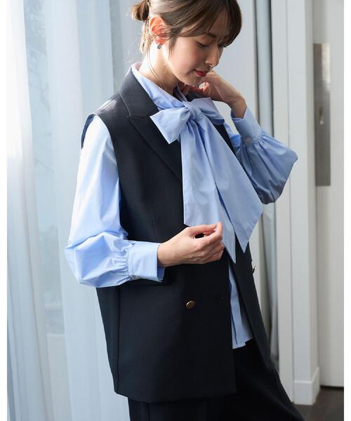 OPAQUE.CLIP（オペークドットクリップ）の「≪通勤・セレモニー対応≫ボウタイシャツブラウス【洗濯機OK】（シャツ/ブラウス・レディース・ライトブルー/ホワイト・38/40/36/42）」の5枚目の写真