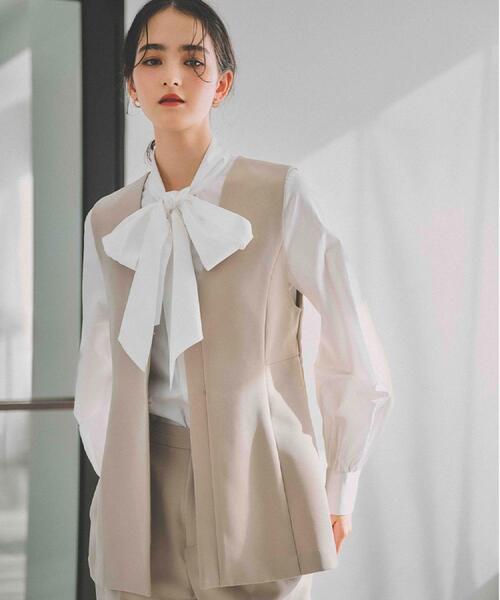 OPAQUE.CLIP（オペークドットクリップ）の「≪通勤・セレモニー対応≫ボウタイシャツブラウス【洗濯機OK】（シャツ/ブラウス・レディース・ライトブルー/ホワイト・38/40/36/42）」の7枚目の写真