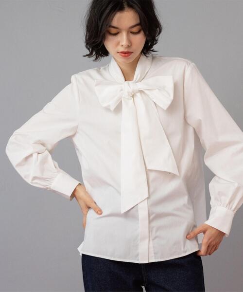 OPAQUE.CLIP（オペークドットクリップ）の「≪通勤・セレモニー対応≫ボウタイシャツブラウス【洗濯機OK】（シャツ/ブラウス・レディース・ライトブルー/ホワイト・38/40/36/42）」の8枚目の写真