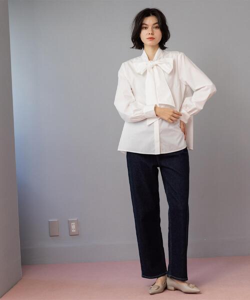 OPAQUE.CLIP（オペークドットクリップ）の「≪通勤・セレモニー対応≫ボウタイシャツブラウス【洗濯機OK】（シャツ/ブラウス・レディース・ライトブルー/ホワイト・38/40/36/42）」の11枚目の写真