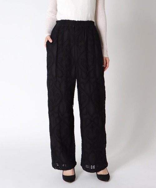Jines(ジネス)の「レース刺繍ワイドパンツ(その他パンツ・レディース・ブラック/ホワイト・38)」の2枚目の写真