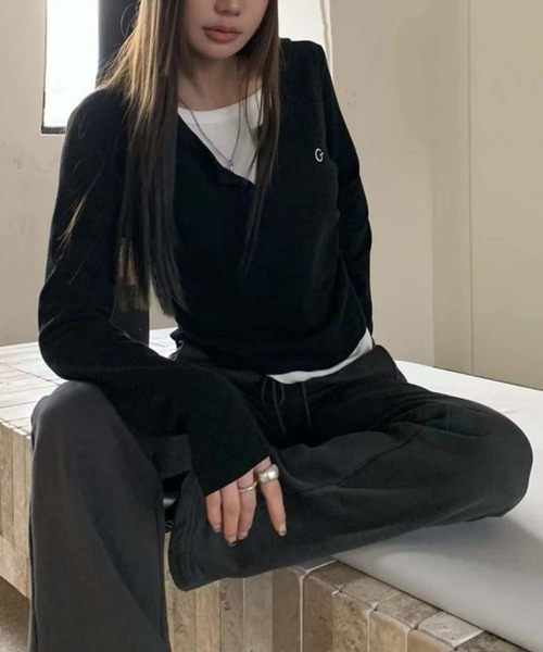 MAISON DE THERESE（メゾン ド テレーズ）の「フェイクレーヤード　長袖Tシャツ ロン T（Tシャツ/カットソー・レディース・ブラック/チャコールグレー・M）」の5枚目の写真