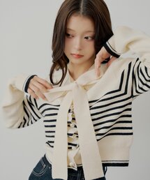 Chico | 【SALON by Chico/4色展開】フロントリボンパールフリルトップス(ニット/セーター)