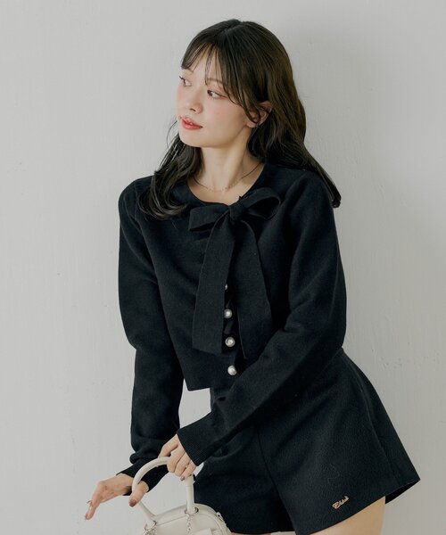 Chico（チコ）の「【SALON by Chico/4色展開】フロントリボンパールフリルトップス（ニット/セーター・レディース・グレー/アイボリー/ブラック/ホワイト系その他2・FREE）」の13枚目の写真